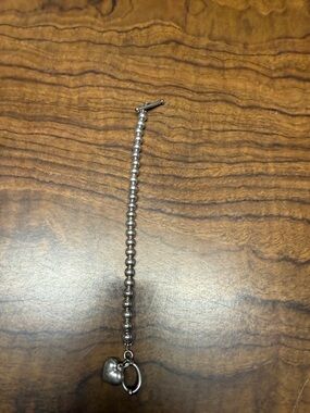 Beaded Toggle Bracelet with Heart Charm - Silver Tone